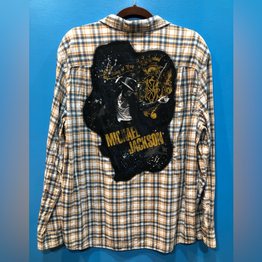 Handmade shacket Michael Jackson KING of POP men XL upcycled wearable art PTP 25